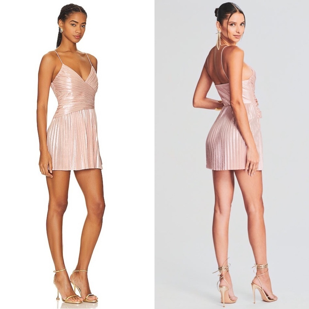 NWT RETROFETE Metallic Ballet Pink Pleated Sleeveless Crossover V-Neck Dress M - Picture 2 of 10